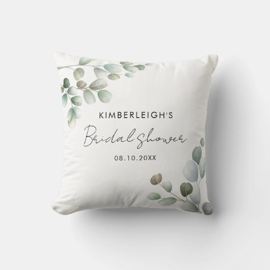 Coussin Eucalyptus verdure écriture Baby Shower de mariage (Recto)