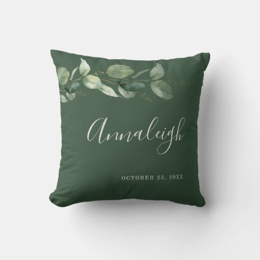 Coussin Eucalyptus Verdure Écriture Botanique Enterrement (Recto)