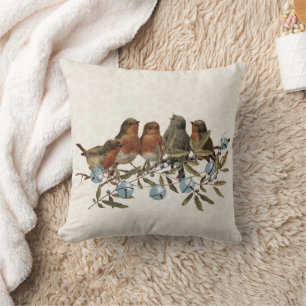 Coussin European Robin Bird Jingle Bell Snowflake Holiday