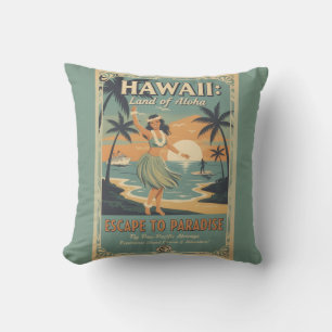 Coussin Évasion vintage hawaïenne au pays de l'Aloha vers