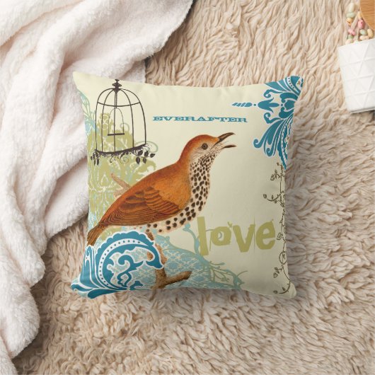 Coussin Everafter Bride Coral Turquoise Lime mignonne Bird (Couverture)