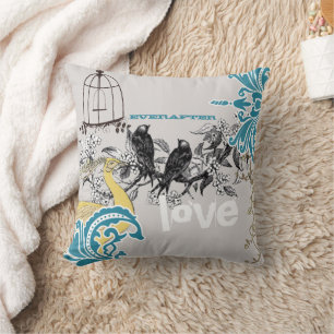 Coussin Everafter Bride Turquoise gris peacock Birdcage