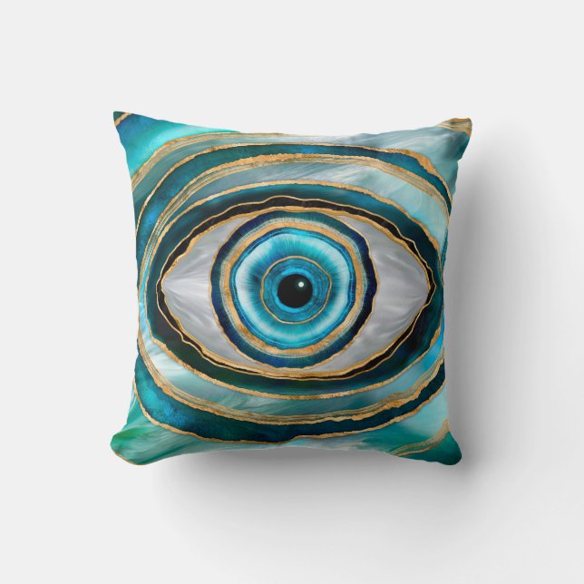 Coussin Evil Eye Amulet Aquarelle marbres et or (Recto)