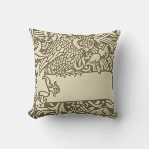 Coussin Ex-libris de chouette vintage Arts & Crafts Walter