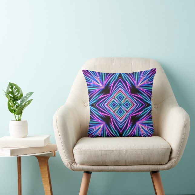 Coussin Explosion Abstraite Néon Psychédélique (Chaise)