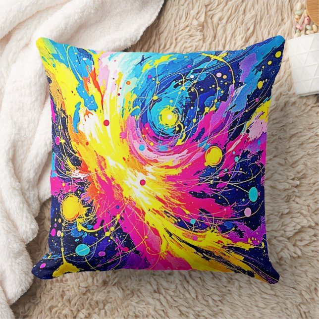 Coussin Explosion Cosmique : Art vibrant à éclaboussures (Couverture)