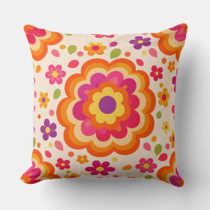 Coussin Explosion de fleurs rétro 1972