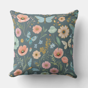Coussin Explosion de jardin de papillons   Fleurs pastel f