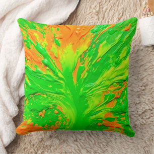 Coussin Explosion de peinture verte et orange
