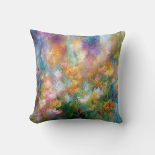 Coussin Explosion florale cosmique abstraite dans des coul