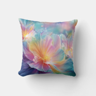 Coussin Explosion florale cosmique abstraite en pastel