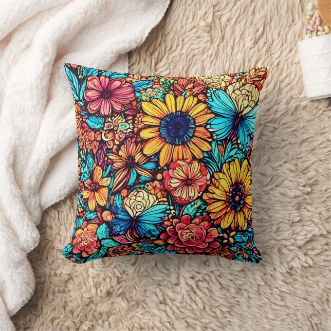 Coussin Explosion florale vibrante par Doodle (Couverture)