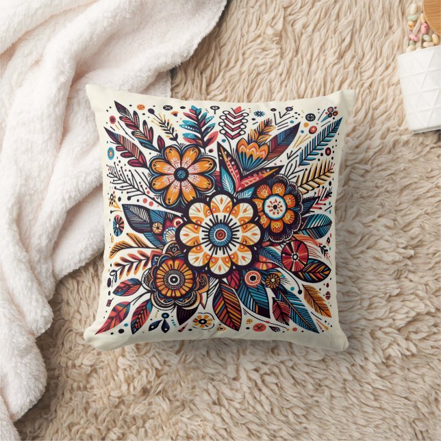 Coussin Explosion florale vive dans les teintes automnales (Couverture)