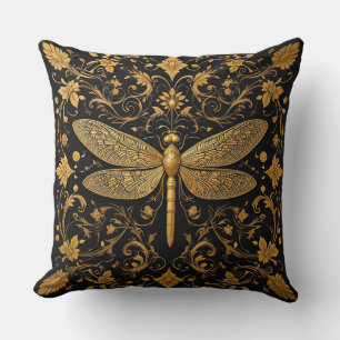 Coussin Exquise libellule d'or avec l'art floral