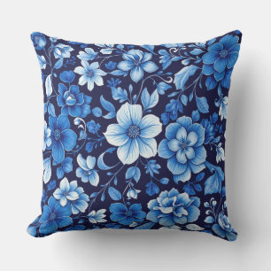 coussin extérieur à motif floral bleu