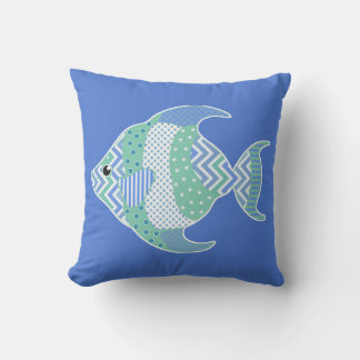 Coussin extérieur aux poissons bleus et verts