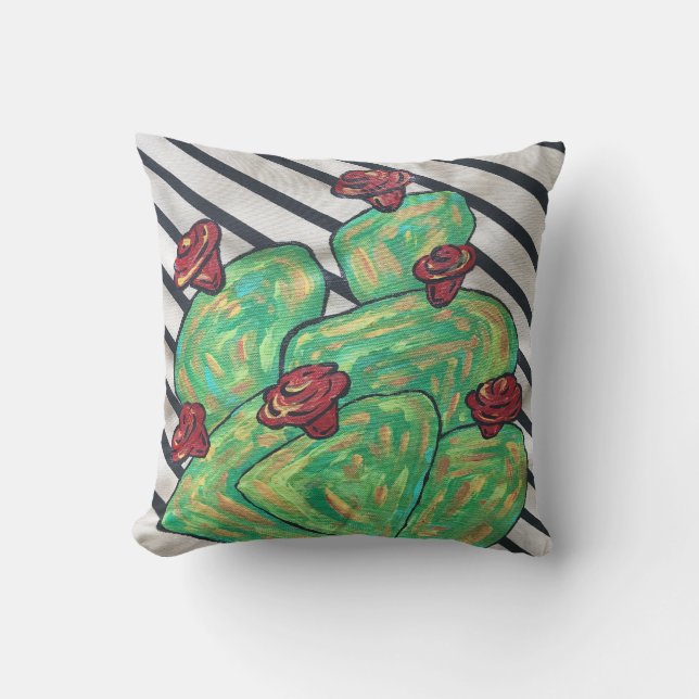 coussin extérieur de cactus sur la rayure noire et (Recto)