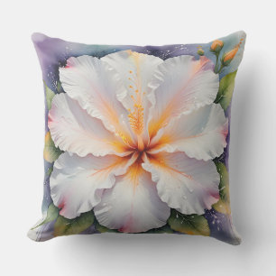 coussin extérieur fleur d'hibiscus blanc