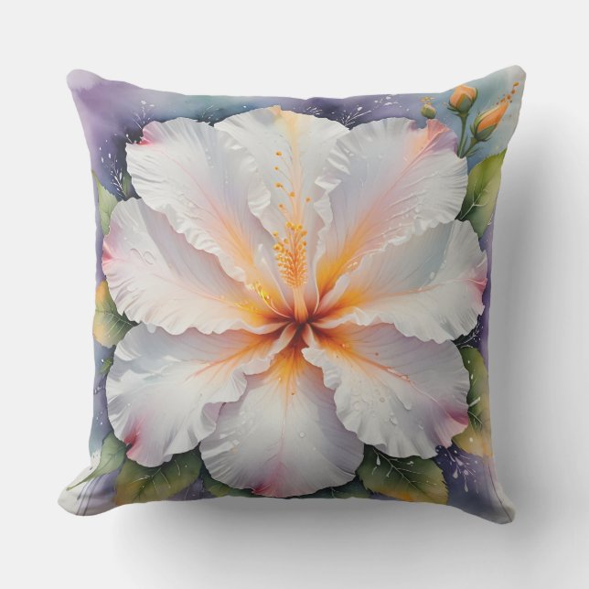 coussin extérieur fleur d'hibiscus blanc (Recto)