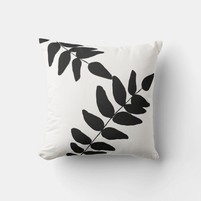 Coussin extérieur noir et blanc de feuillage tropi (Recto)