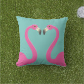 Coussin Extérieur Turquoise Flamingos S'Embrassant (Herbe)