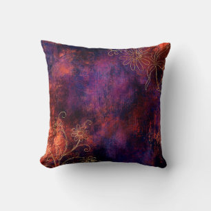 Coussin Extraits floraux d'or sur orange violet
