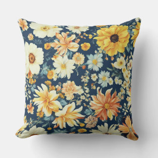 Coussin Extraordinaire Orange Jaune et Fleurs blanches dél