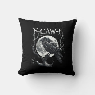 Coussin F-Caw-F Corbeau Lune Gothique Halloween Corbeau Oi