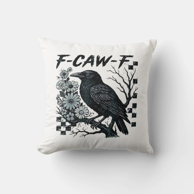 Coussin F-Caw-F Corbeau Oiseau Rétro Classique (Recto)
