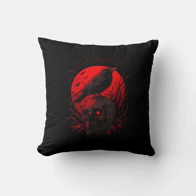 Coussin F-Caw-F Crow Funny Bird Red Moon Gothic (Recto)