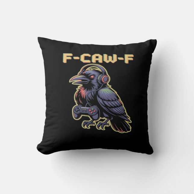Coussin F-Caw-F Gaming Raven With Headphones - Edgy Stream (Recto)