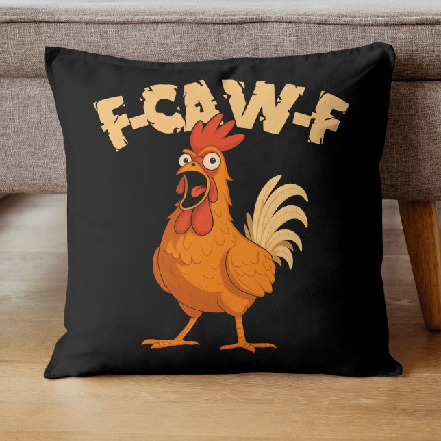 Coussin F-CAW-F ! Poulet Coq Choqué Drôle (Créateur téléchargé)