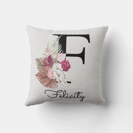 Coussin F initial en rose monogramme (Verso)