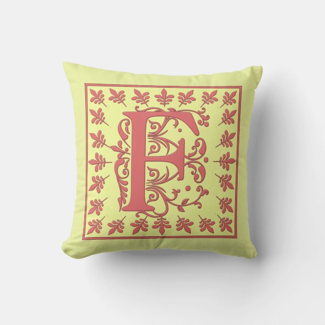 Coussin F PREMIÈRE ORTHÈSE - F rose sur fond JAUNE (Recto)