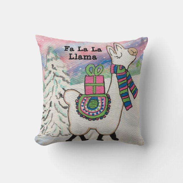 Coussin Fa La Llama Cute Fille Noël (Recto)