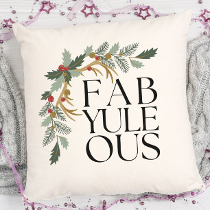 Coussin Fab-Yule-Ous Noël moderne Vert, Rouge et Or