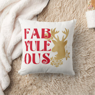 Coussin Fab-Yule-Ous Noël Renne Rouge & Or