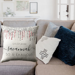 Coussin Fabuleux anniversaire argent rose parties scintill
