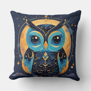 Coussin Face de Chouette géométrique colorée