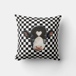 Coussin Face de vache personnalisée sur Motif d'échecs noi