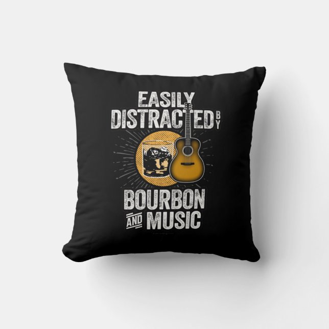 Coussin Facilement distrait par Bourbon et musique (Recto)