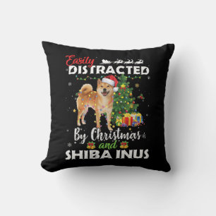 Coussin Facilement distrait par cadeau de Noël shiba inu c