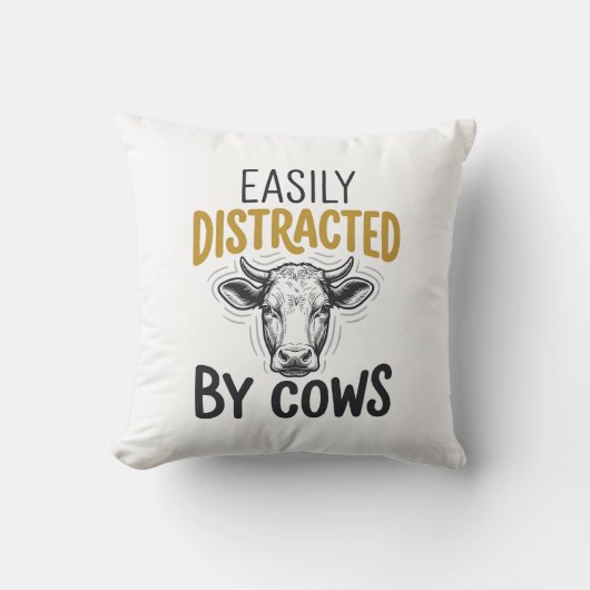 Coussin Facilement Distrait Par Les Vaches Drôle De T-Shir (Recto)