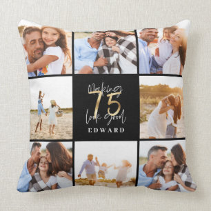 Coussin Faire 75 look bon or noir photo anniversaire