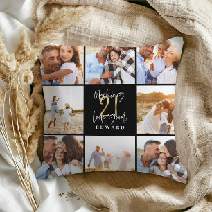 Coussin Faire paraître 21 beau or noir photo anniversaire
