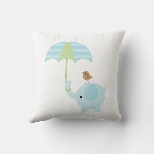 Coussin Faire-part de naissance bébé bleu et vert éléphant (Verso)