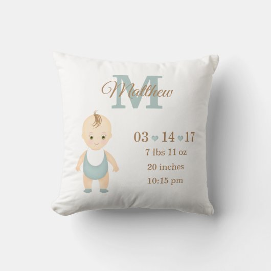 Coussin Faire-part de naissance bébé garçon (Recto)