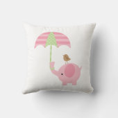 Coussin Faire-part de naissance bébé rose et vert éléphant (Verso)