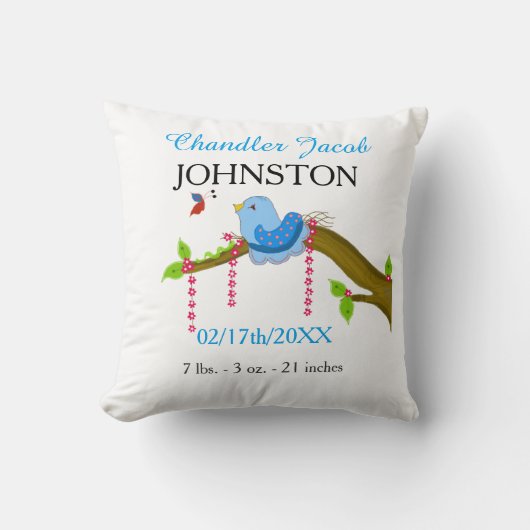 Coussin Faire-part de naissance Blue Bird Baby (Recto)