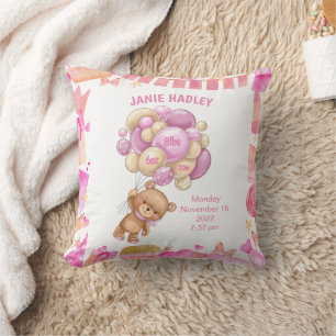 Coussin Faire-part de naissance de bébé fille